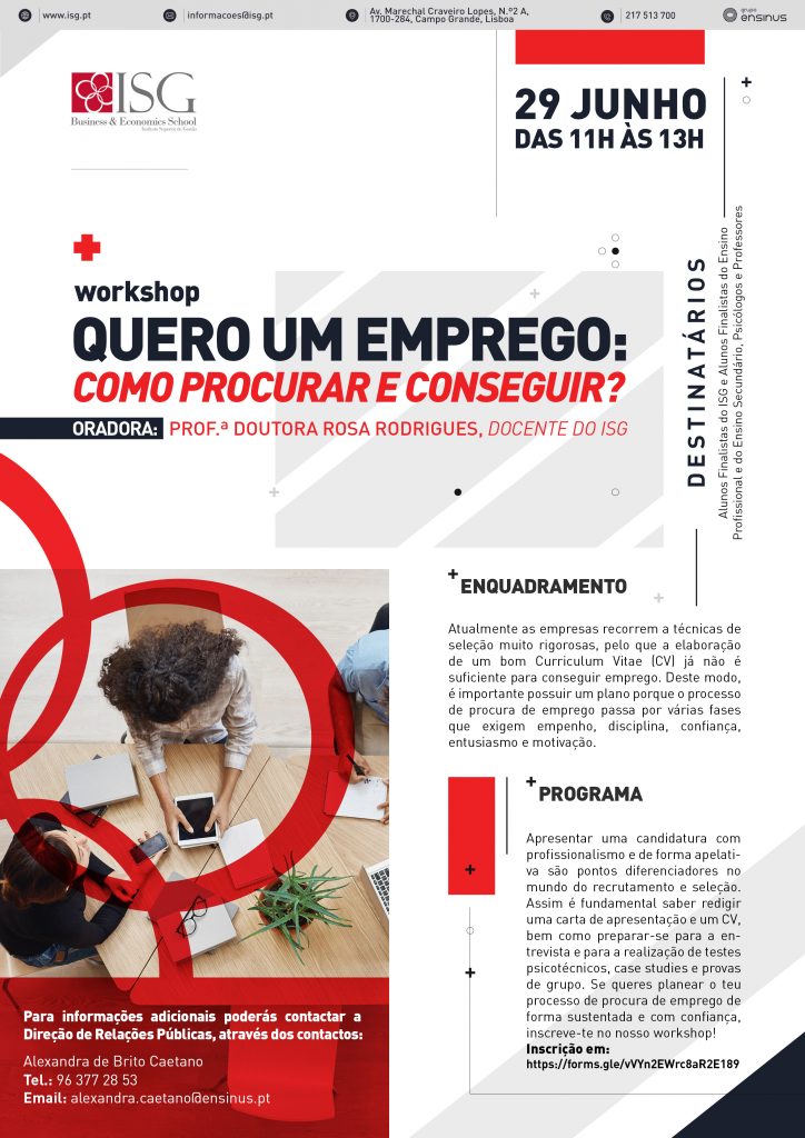 WORKSHOP: Quero um emprego: Como procurar e conseguir? - ISG